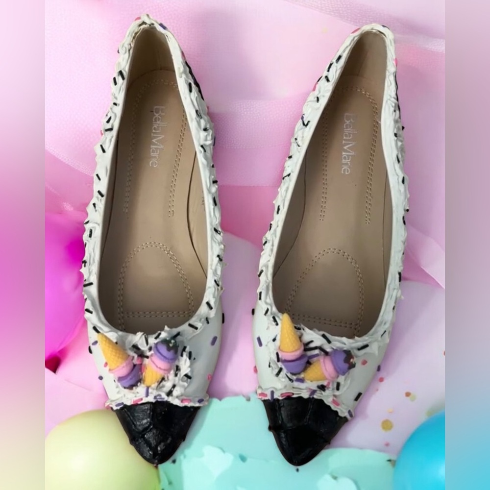 🍦Handmade Waffle Cone Ice Cream Shoes With Sprinkles! 
Pointy toe, Size 8